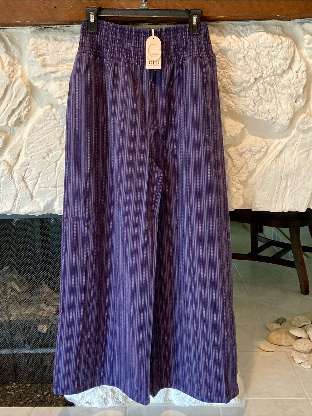 NWT “Good Luck Gem” brand, size large, 100% cotton denim blue striped pants